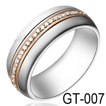 Solid Rose Gold&Diamond Inlay Tungsten Ring GT-007
