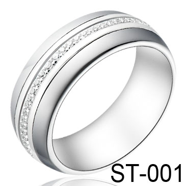 Silver and Stones Inlay Tungsten Wedding Ring ST-0