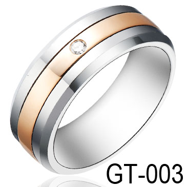Rose Gold and CZ Inlay Tungsten Ring GT-003
