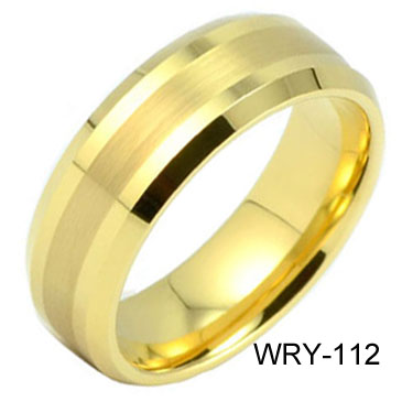 Grit-blast Gold Plated Tungsten Ring WRY-107