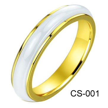 White Ceramic and  Steel Combination Ring CS-001