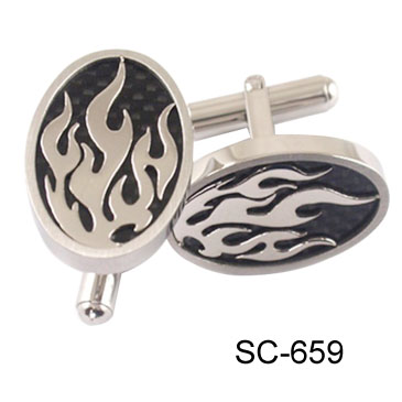 Fashion Black Plated  Oval Cuff-links SC-634