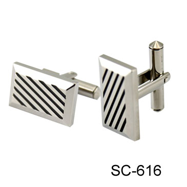 Square Cuff-links with Black Stripes SC-616