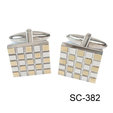 Two Tone Cuff-links with Groove Lines SC-382