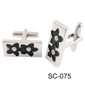 Carved Flowers and Black Plated Cuff-linksSC-075