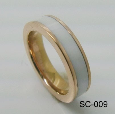 White Ceramic and Steel Combination Ring CS-009