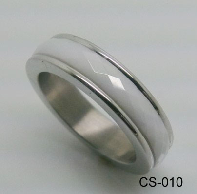 White Ceramic and Steel Combination Ring CS-010