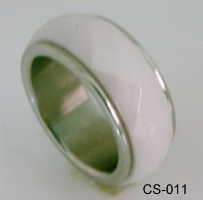White Ceramic and Steel Combination Ring CS-011