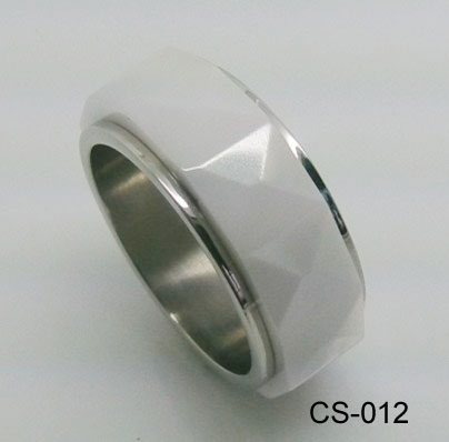 White Ceramic and Steel Combination Ring   CS-012