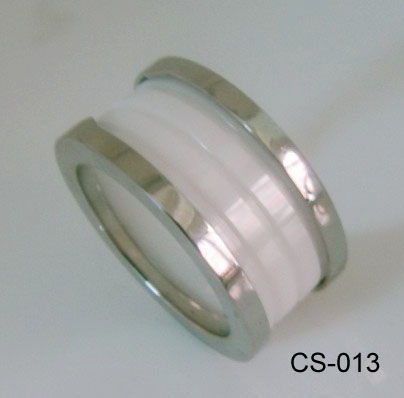 White Ceramic and Steel Combination Ring CS-013