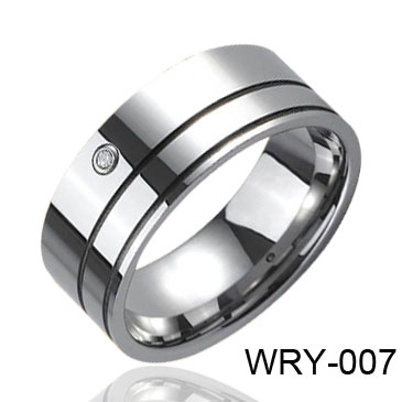 Grooves and inlay a CZ Tungsten Ring WRY-007