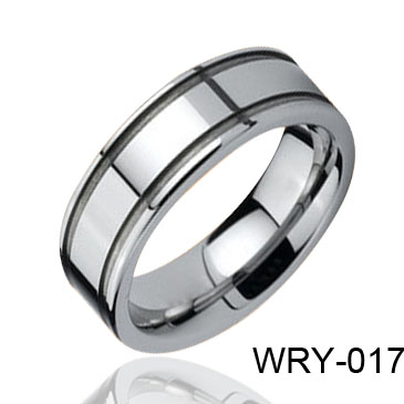 High Polish and Grooves Flat Tungsten Ring WRY-017