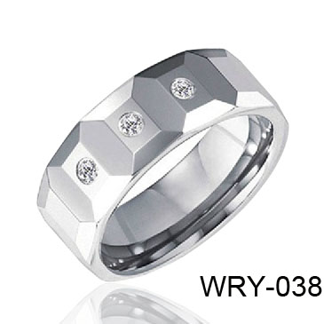 Beveled and Inlay CZ Tungsten Ring WRY-038