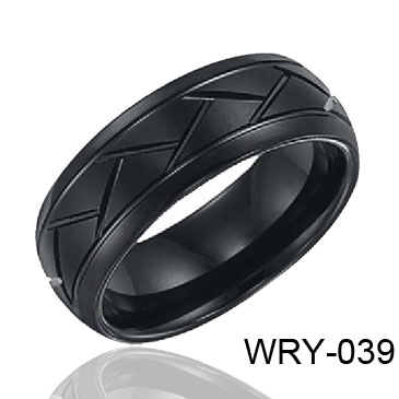Blace Plated&Grooves Tungsten Ring WRY-039