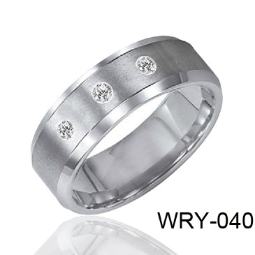 Beveled and Inlay CZ Tungsten Ring WRY-040