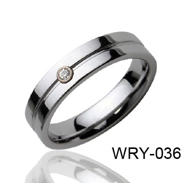 Groove and Inlay CZ Tungsten Ring WRY-036