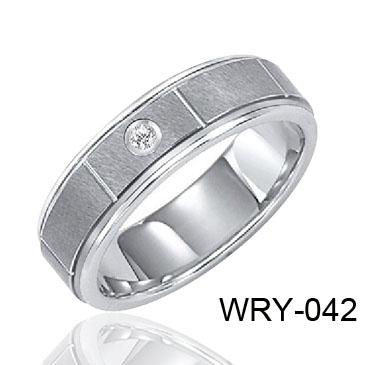 Brush and Inlay CZ Tungsten Ring WRY-042