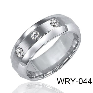 Brush ang Inlay CZ Tungsten Ring WRY-044