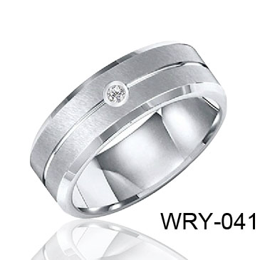 Brush and Inlay CZ Tungsten Ring WRY-041