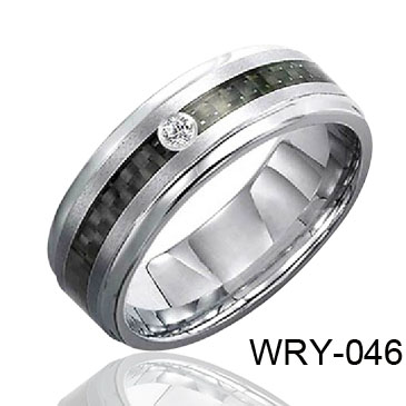 Black Fiber and CZ inlay Tungsten Ring WRY-046