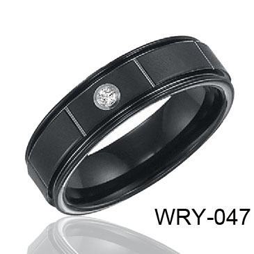 Black Plated and CZ Tungsten Ring WRY-047