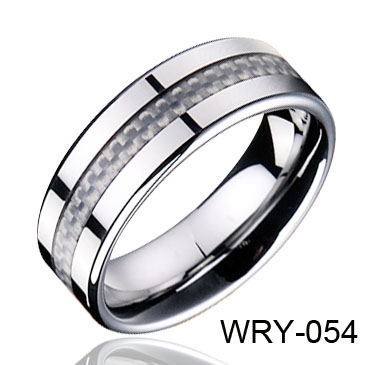 Flat and Inlay Carbon Fiber Tungsten Ring WRY-054