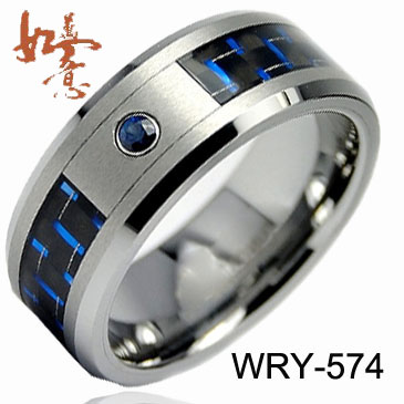 Blue carbon fiber and CZ Tungsten Ring
