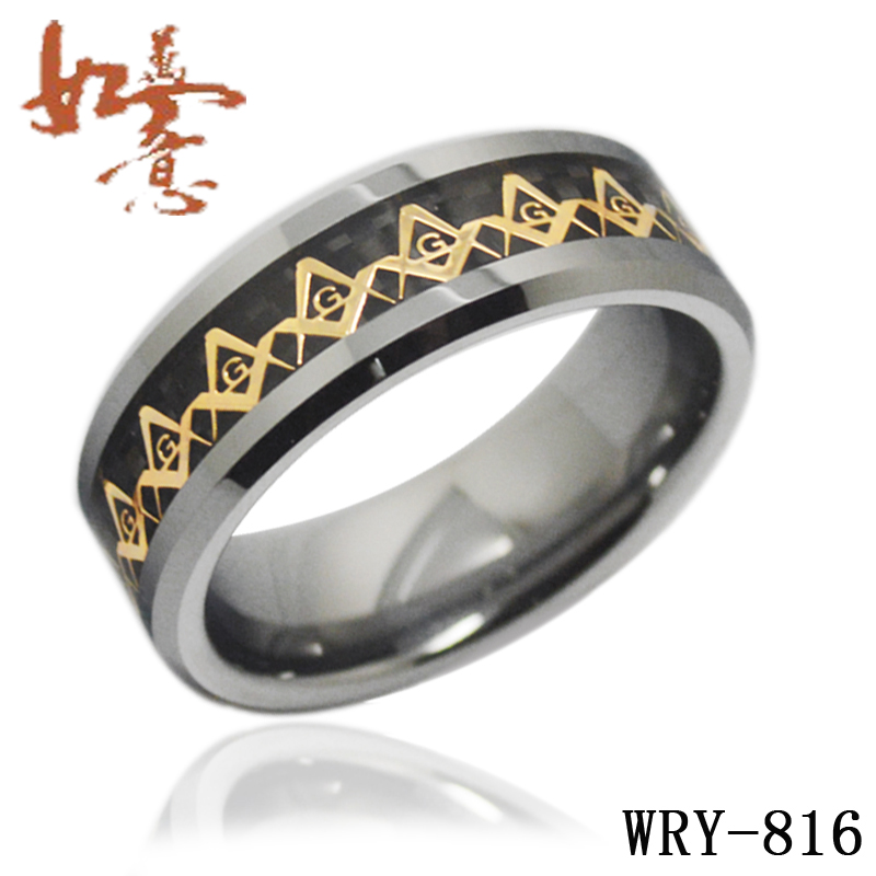 Gold Masonic Inlay Tungsten Carbide Ring WRY-816