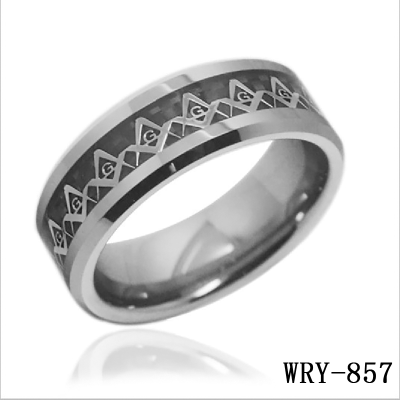 Silver Masonic Inlay Tungsten Carbide Ring WRY-857