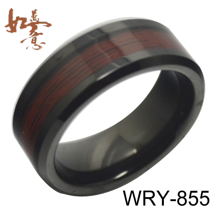 Red Wood Inlay Tungsten Carbide Ring WRY-855