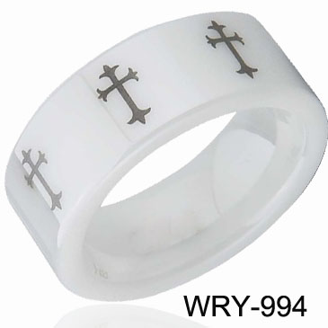 Crosses Laser White Ceramic Ring
