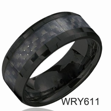 Carbon Fiber Inlay Black Ceramic Ring WRY-611
