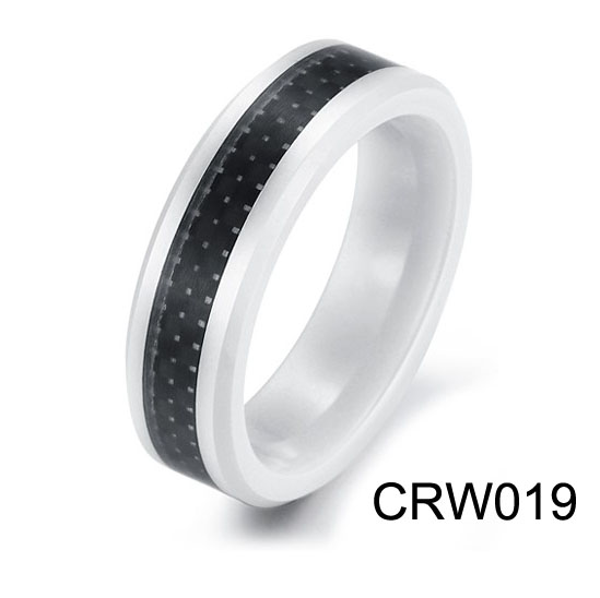 Black carbon fiber White Ceramic Ring CRW019