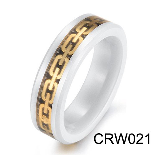 Gold Chain inlay White Ceramic Ring CRW021