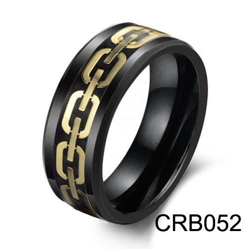 Gold Chain inlay Black Ceramic Ring CRB052