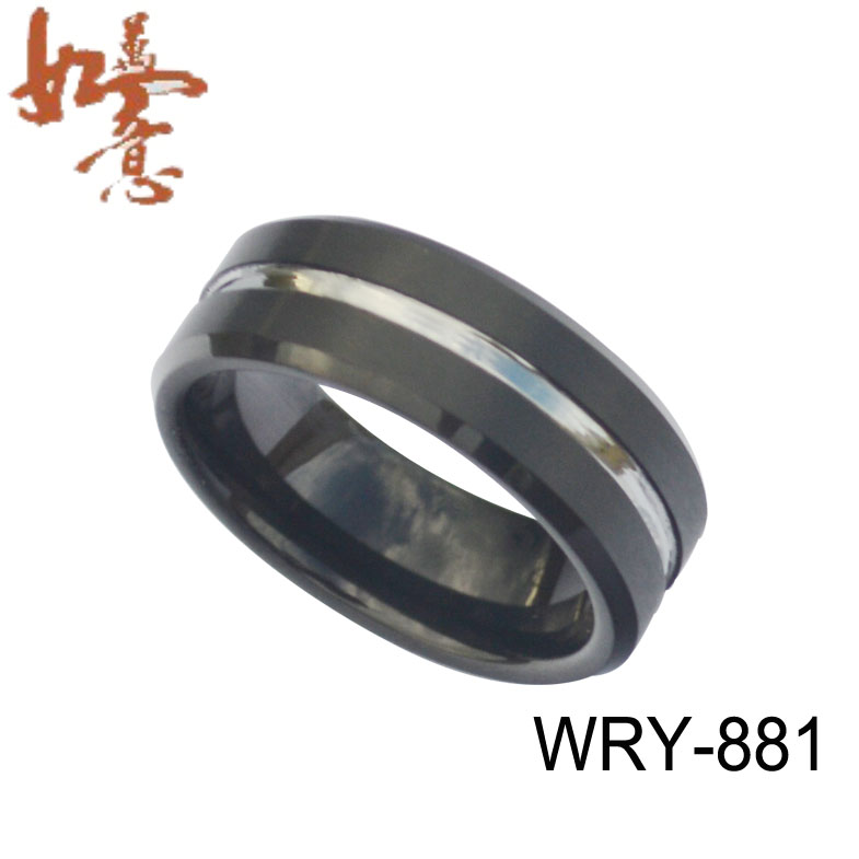 Silver Groove Black Tungsten Ring WRY-881