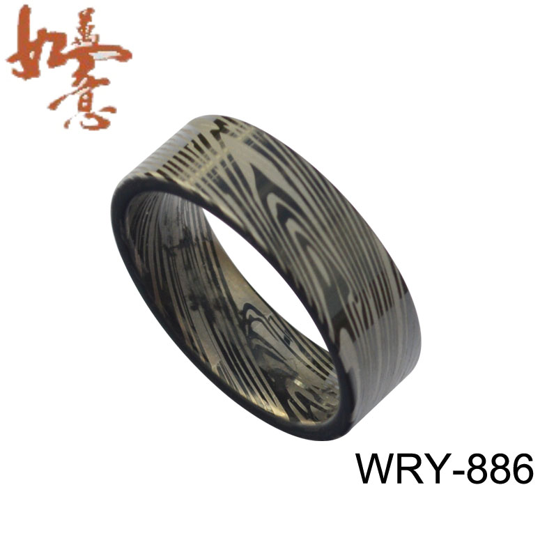 Black Flat Damascus Tungsten Ring WRY-886