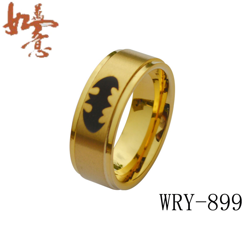 Black Bat Laser Gold Tungsten Ring WRY-899