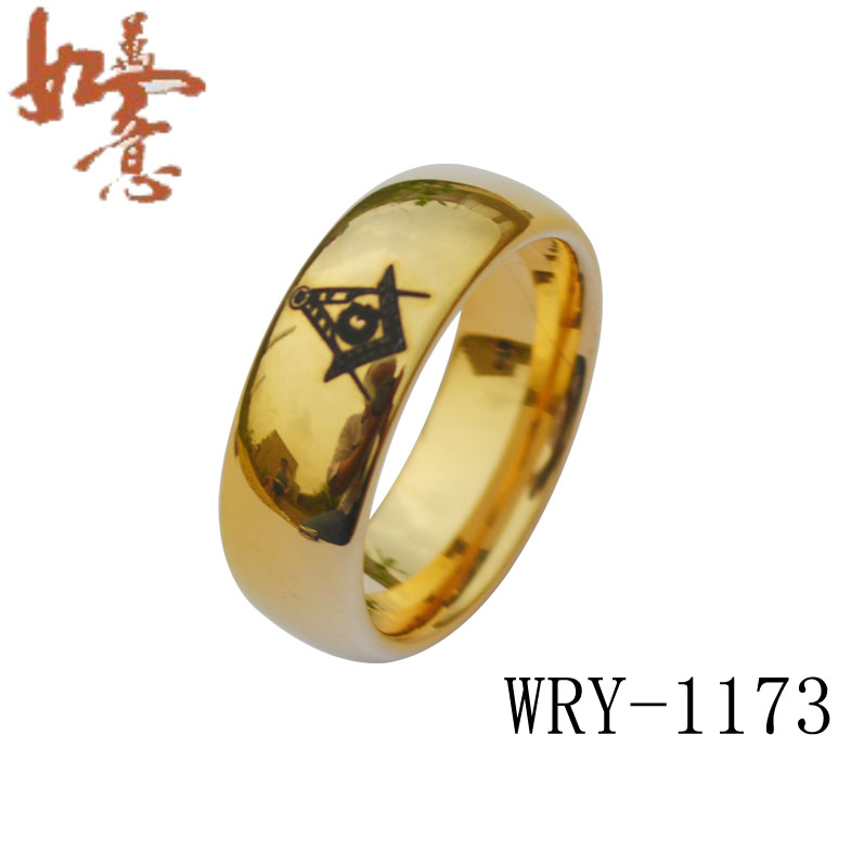 Black Masonic Laser Gold Tungsten Ring WRY-1173