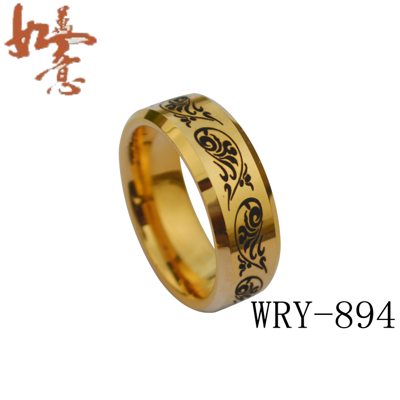 Black Celtic Laser Gold Tungsten Ring WRY-894