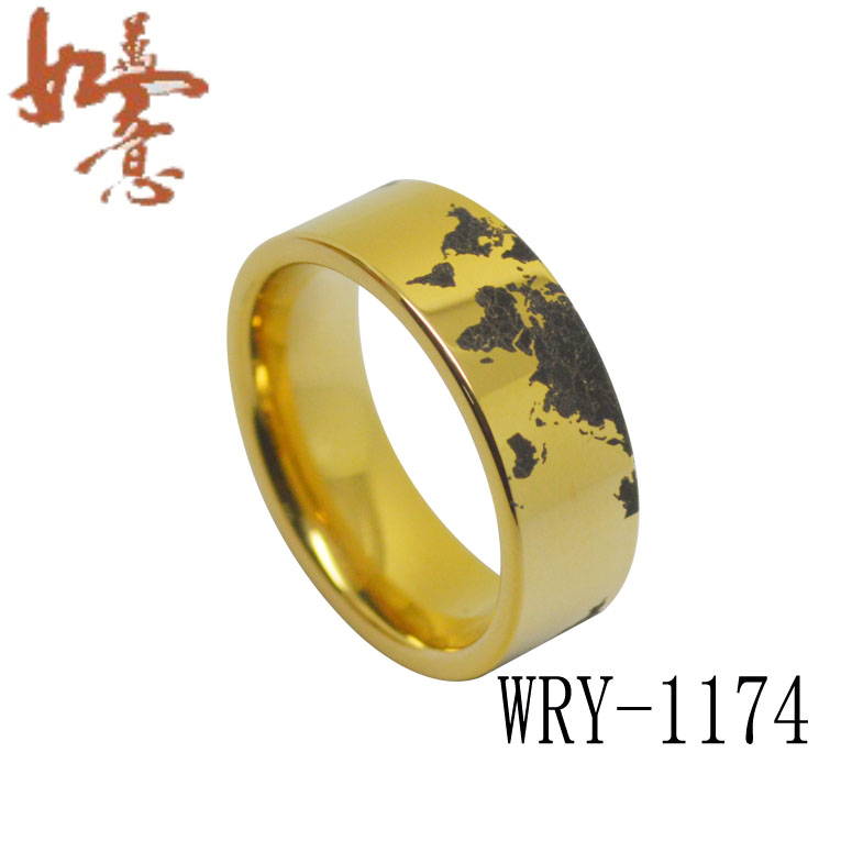 Wold Map Tungsten Carbide Ring WRY-1174