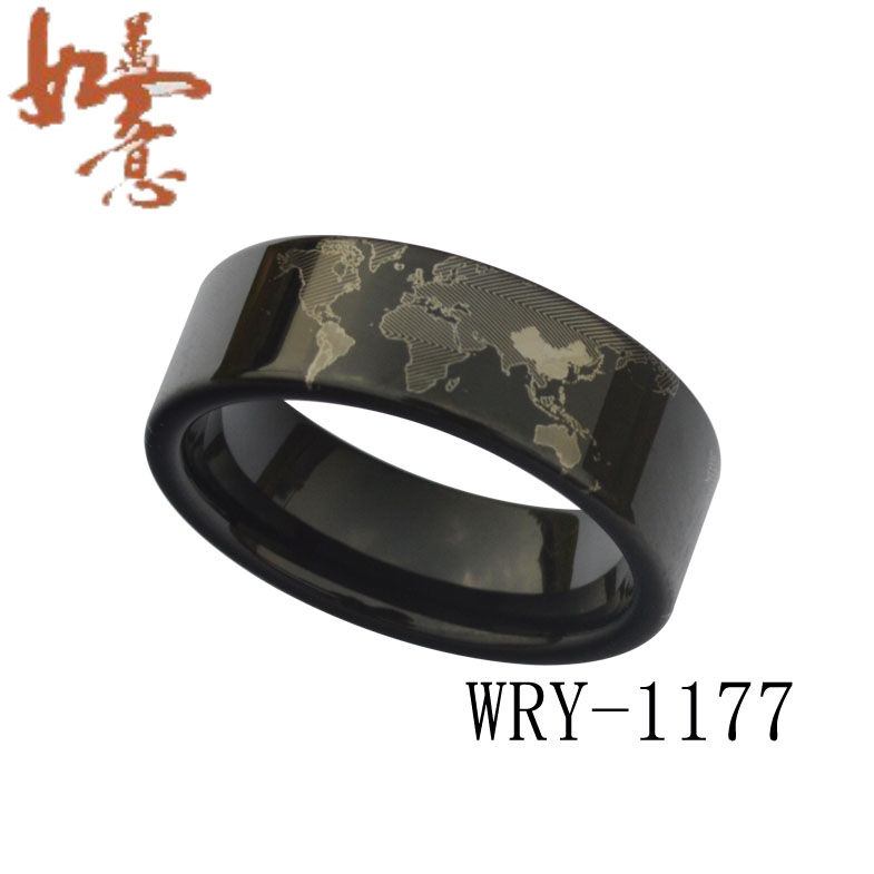 Wold Map Tungsten Carbide Ring WRY-1177