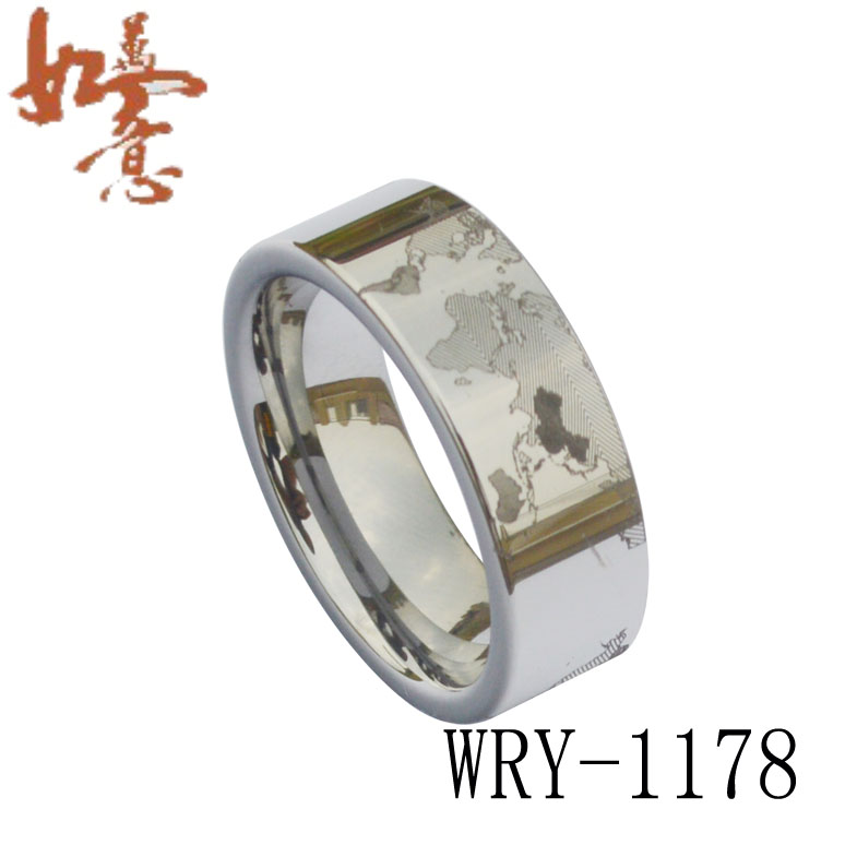 Wold Map Tungsten Carbide Ring WRY-1178