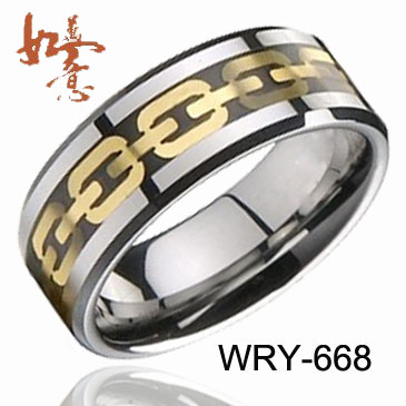 Gold Chain Inlay Tungsten Ring 8mm WRY-668