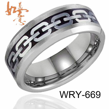 Silver Chain Inlay Tungsten Ring 8mm WRY-669