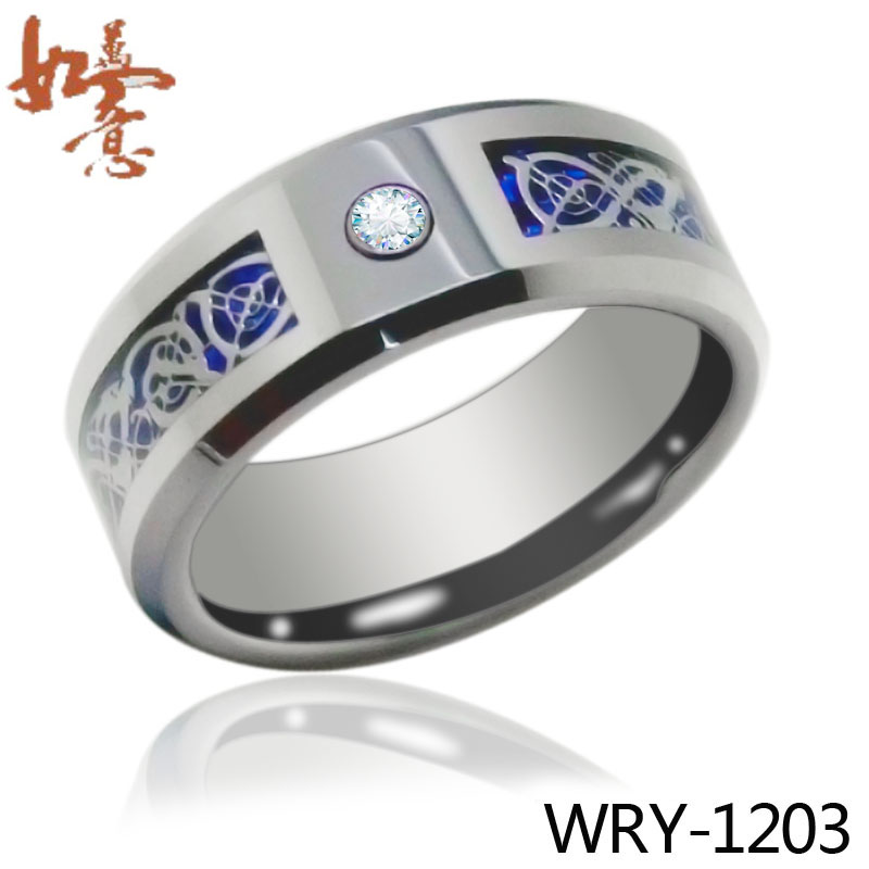 Blue Dragon and CZ inlay Tungsten Ring