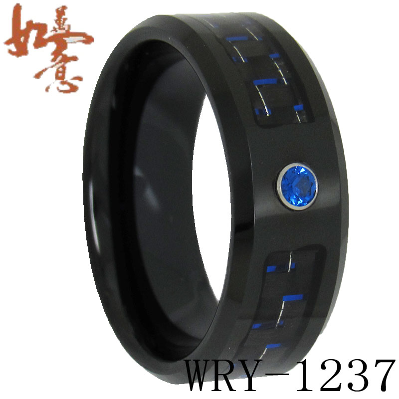 Carbon Fiber and CZ inlay Tungsten Ring WRY-1237