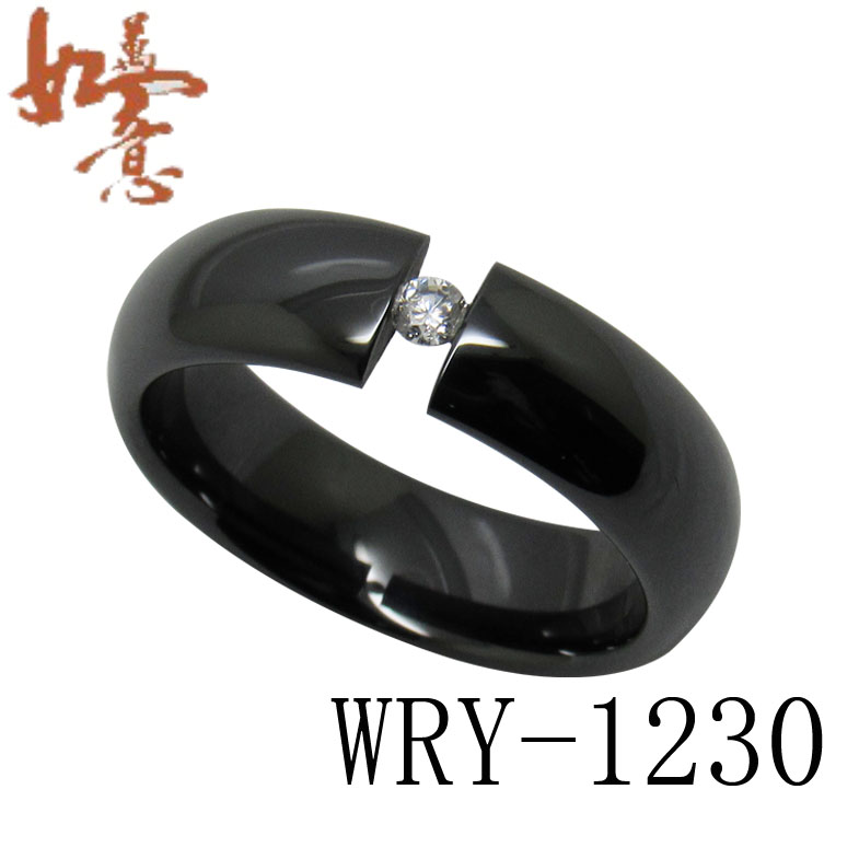 Black Ceramic RIng with CZ inlay WRY-1230