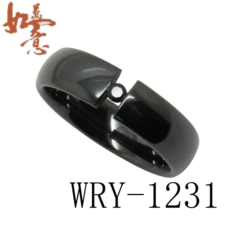 Black Ceramic RIng with black CZ inlay WRY-1231