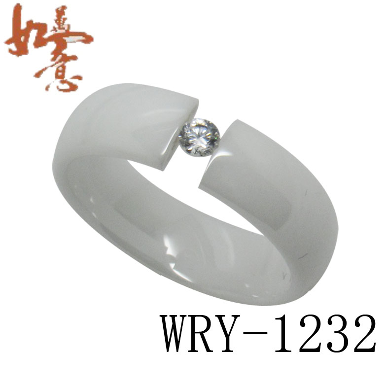 White Ceramic Ring with CZ inlay WRY-1232